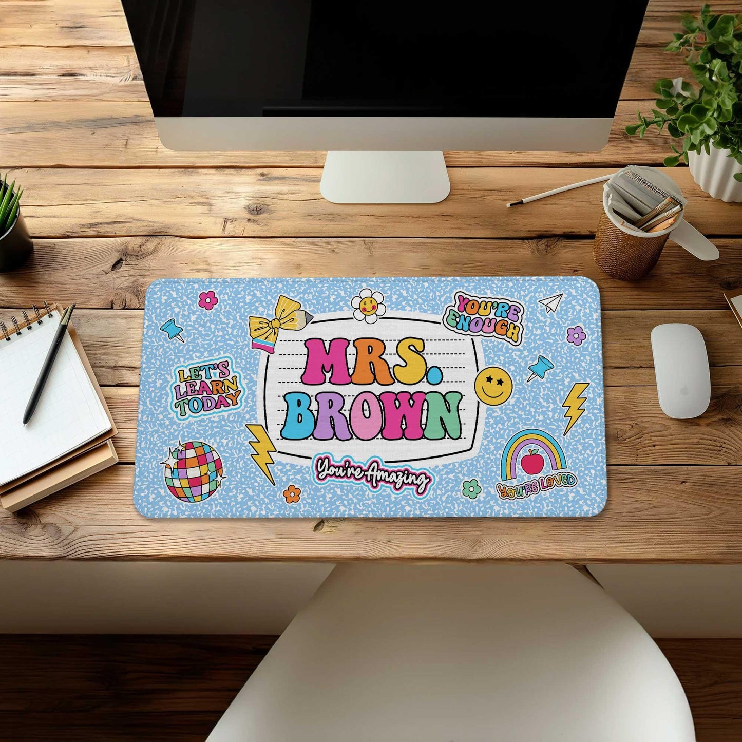 Personalized Teacher Desk Mat, Custom Teacher Composition Book Desk Mat With Name, Teacher Gifts, Back To School, Teacher Appreciation Gift