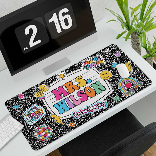 Personalized Teacher Desk Mat, Custom Teacher Composition Book Desk Mat With Name, Teacher Gifts, Back To School, Teacher Appreciation Gift