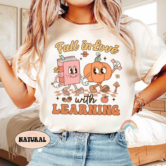 Teacher Shirt Fall In Love With Learning, Teacher Pumpkin Fall Shirt Halloween Spooky Shirt, Teacher Thanksgiving Sweatshirt, Teacher Gifts