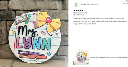 Teacher Appreciation Gift, Custom 3D Teacher Door Hanger With Name, Gift For Teacher, Teacher Name Sign Classroom Decor, Back To School Gift