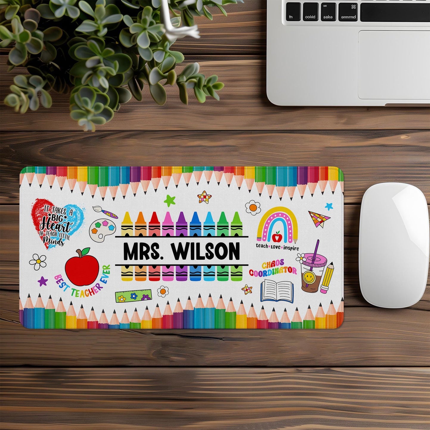 Personalized Teacher Desk Mat, Custom Crayon Pencil Desk Mat With Name, Teacher Gifts, Back To School, Teacher Appreciation Gift