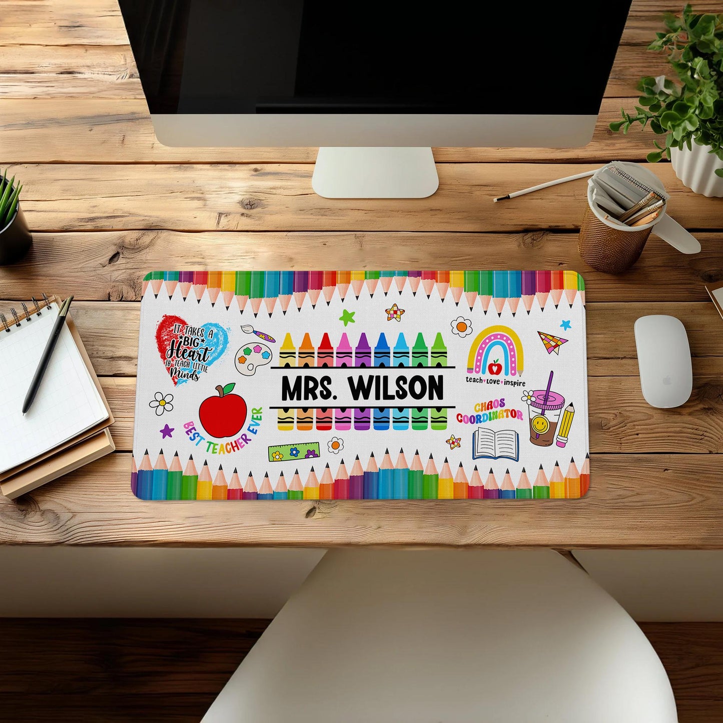 Personalized Teacher Desk Mat, Custom Crayon Pencil Desk Mat With Name, Teacher Gifts, Back To School, Teacher Appreciation Gift