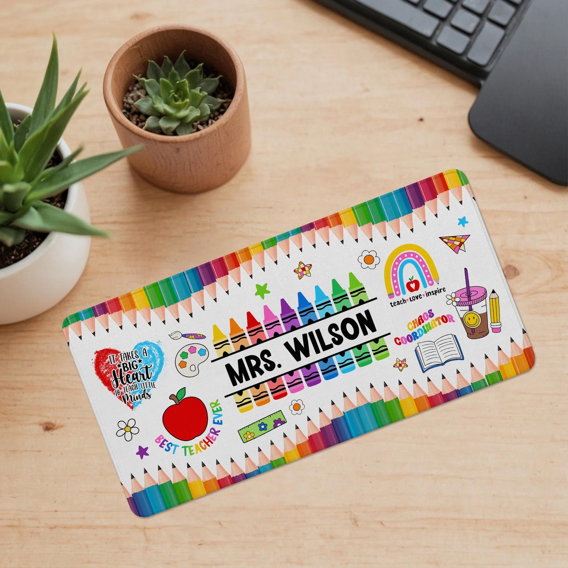 Personalized Teacher Desk Mat, Custom Crayon Pencil Desk Mat With Name, Teacher Gifts, Back To School, Teacher Appreciation Gift