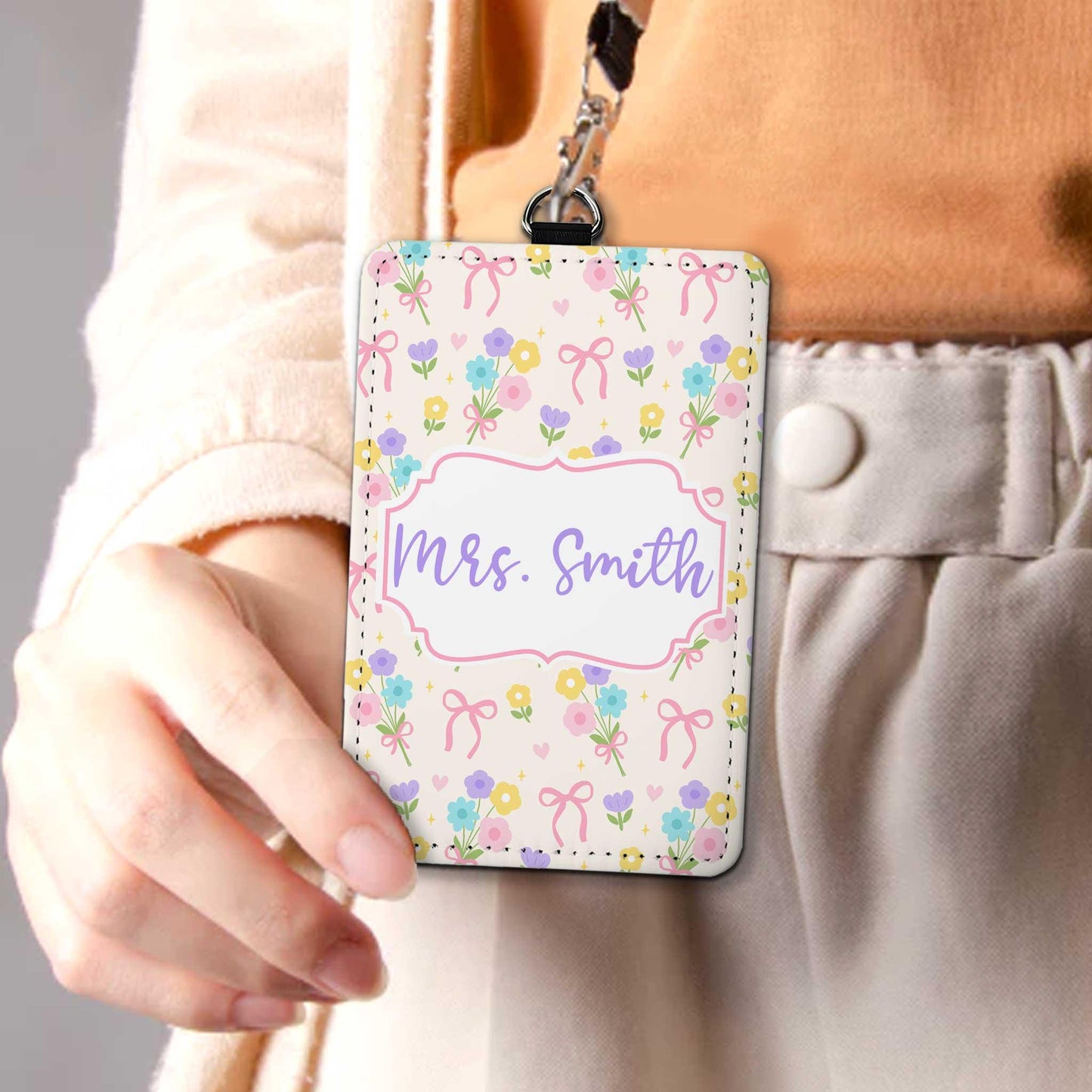 Personalized Teacher ID Badge Holder, Custom Badge Holder, ID Holder, Lanyard Accessory, Teacher Appreciation Gift, Back To School Gift