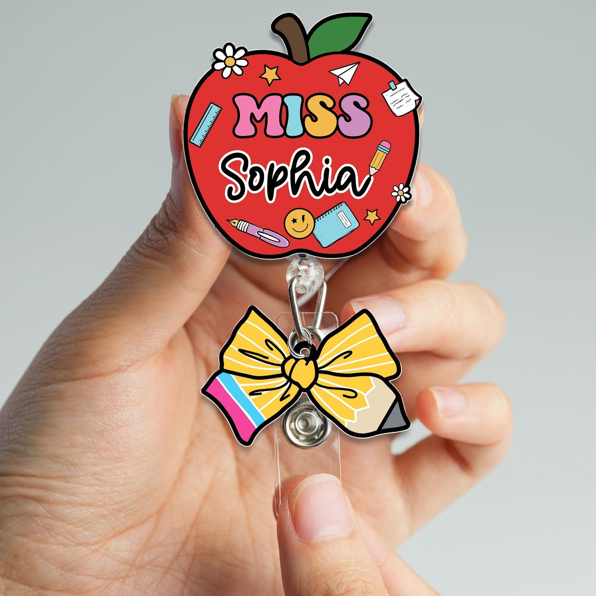 Custom Teacher Badge Reel, Custom ID Holder Apple Badge Reel, ID Holder, Retractable Badge Reel, Teacher Appreciation Gift Back to School