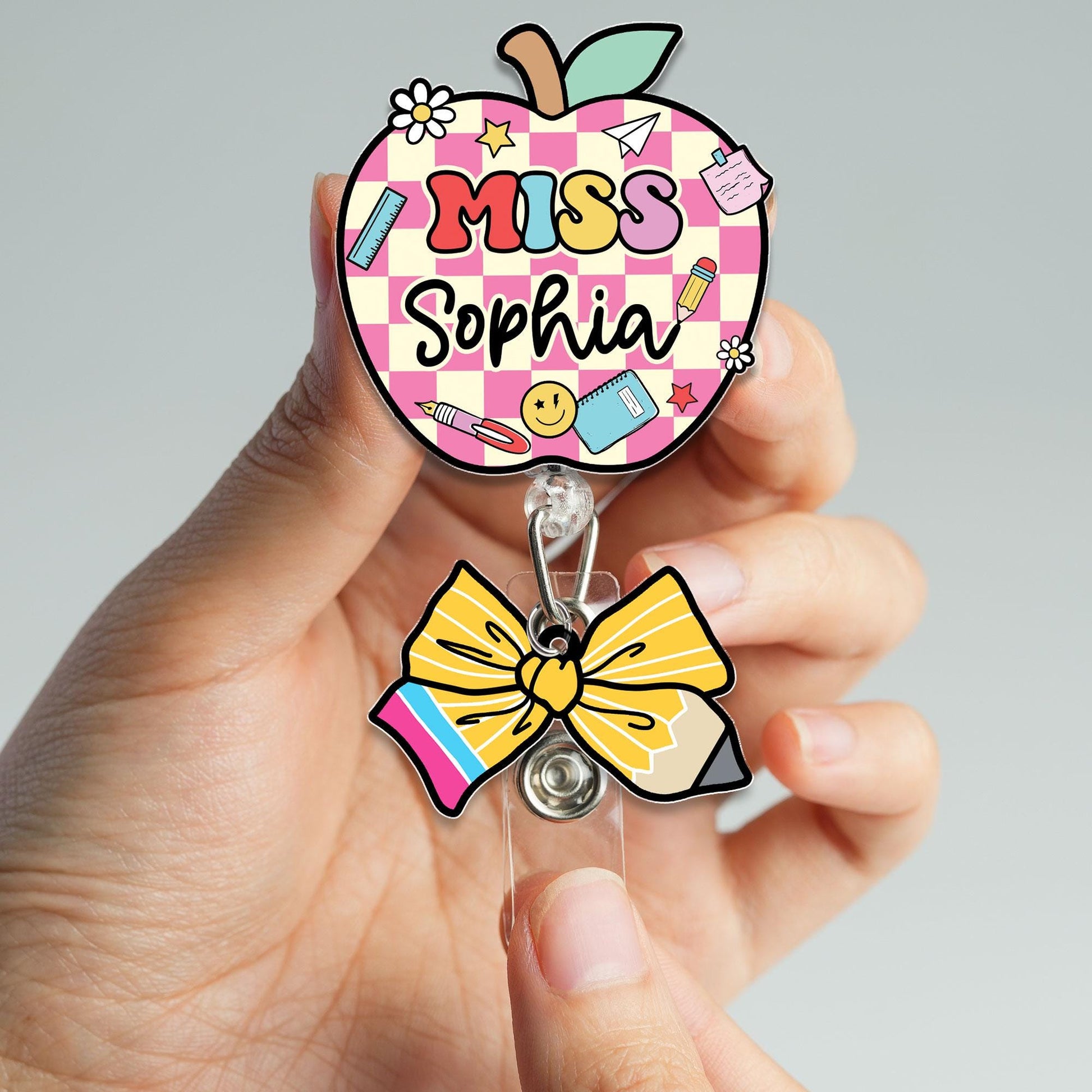 Custom Teacher Badge Reel, Custom ID Holder Apple Badge Reel, ID Holder, Retractable Badge Reel, Teacher Appreciation Gift Back to School