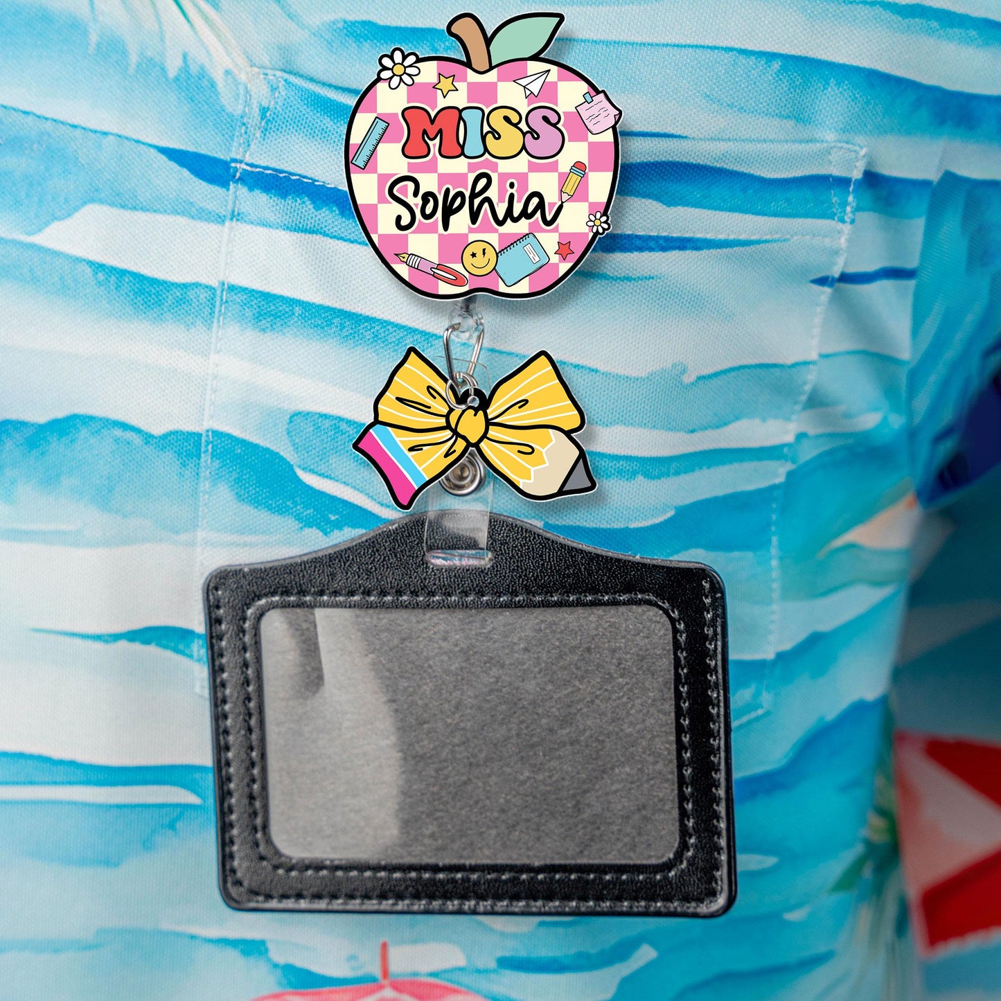 Custom Teacher Badge Reel, Custom ID Holder Apple Badge Reel, ID Holder, Retractable Badge Reel, Teacher Appreciation Gift Back to School