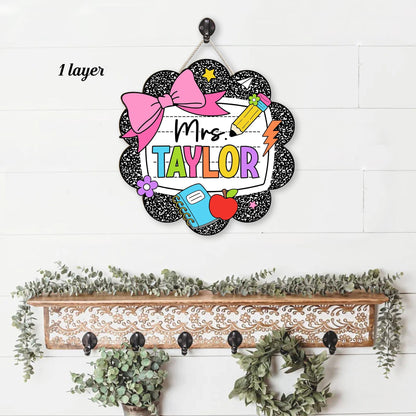 Teacher Appreciation Gift, Custom Teacher Door Hanger Composition Book 3D Wooden Sign, Back To School Gift, Teacher Name Class Welcome Sign