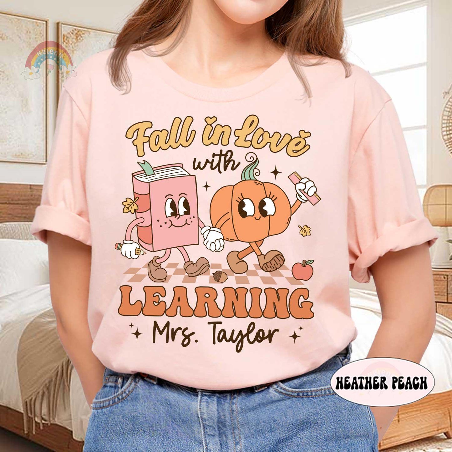 Teacher Shirt Fall In Love With Learning, Custom Teacher Shirt, Teacher Pumpkin Fall Shirt Halloween Spooky Shirt, Thanksgving Teacher Shirt