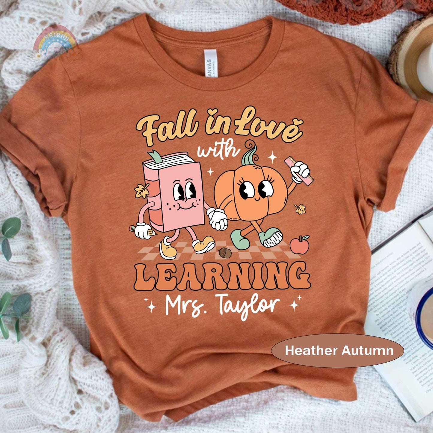 Teacher Shirt Fall In Love With Learning, Custom Teacher Shirt, Teacher Pumpkin Fall Shirt Halloween Spooky Shirt, Thanksgving Teacher Shirt
