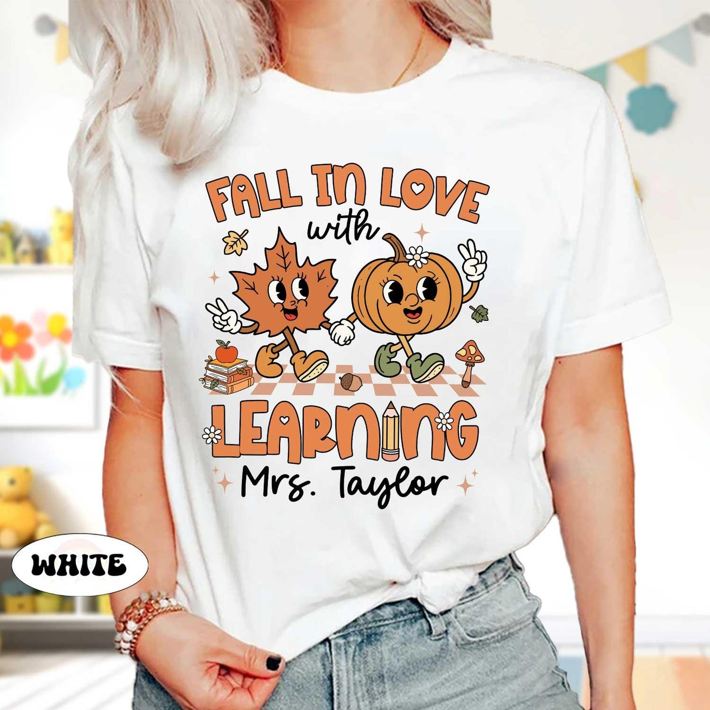Custom Teacher Shirt Fall In Love With Learning, Teacher Pumpkin Fall Shirt Halloween Spooky, Teacher Thanksgiving Sweatshirt, Teacher Gifts