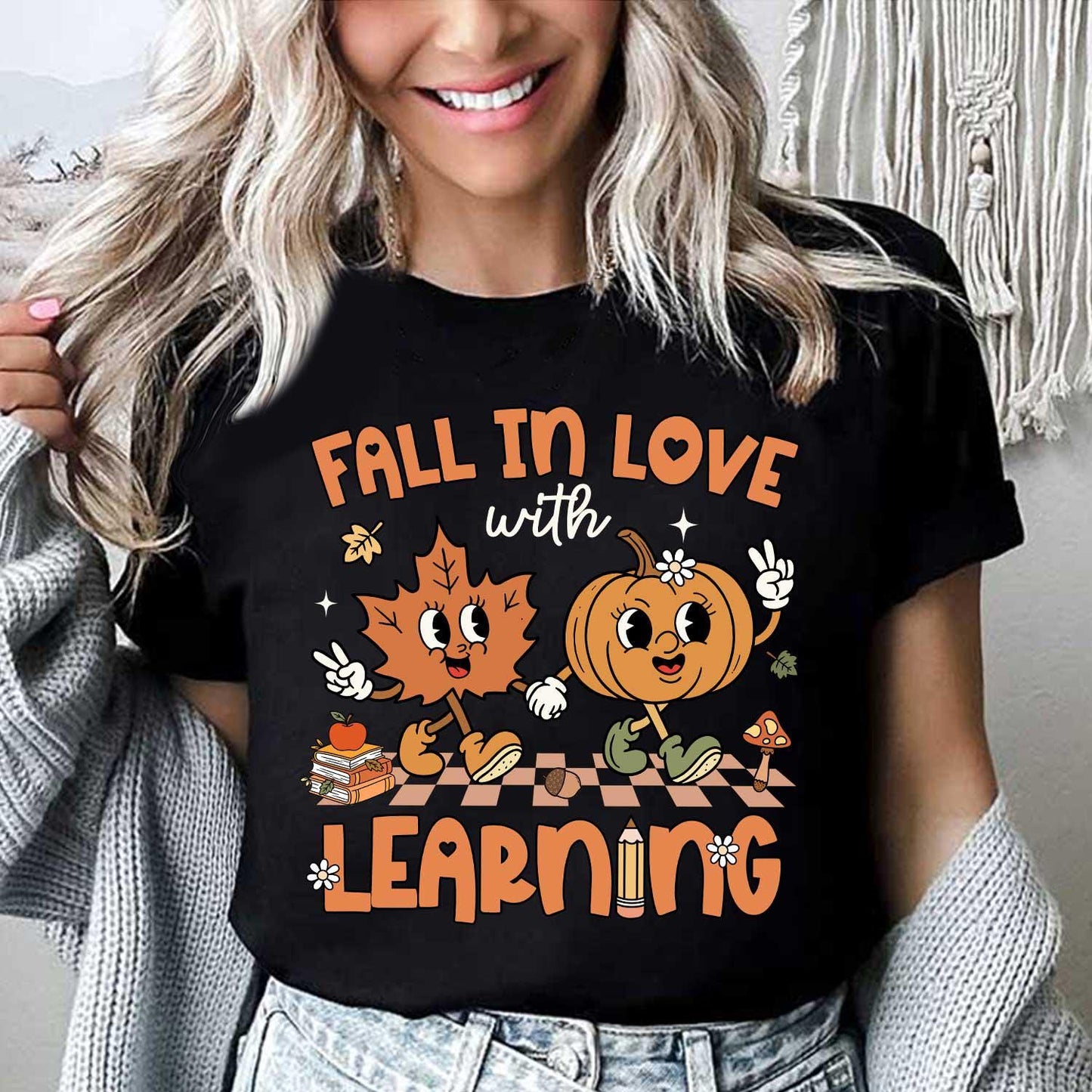 Teacher Shirt, Fall In Love With Learning, Teacher Pumpkin Fall Shirt, Halloween Spooky Shirt, Teacher Thanksgiving Sweatshirt, Teacher Gift