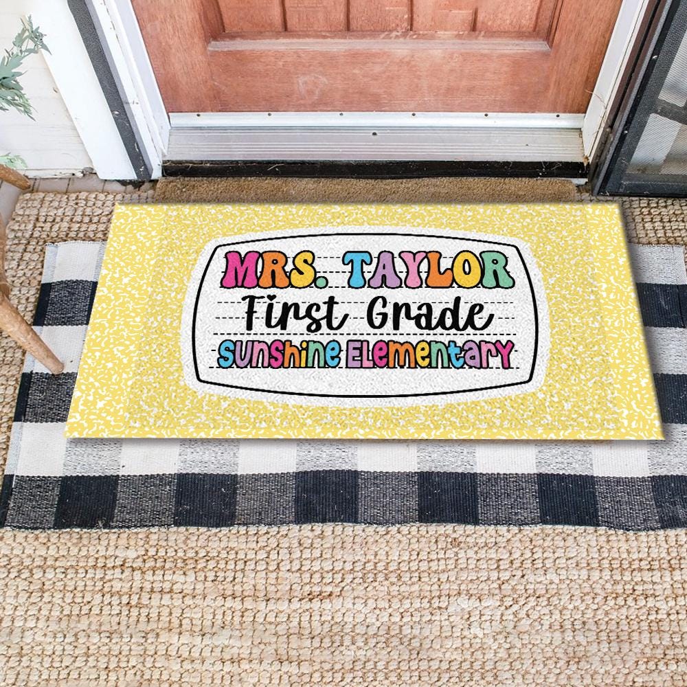 Personalized First Grade Welcome Doormat, Composition Notebook Classroom Office Doormat, Back to School Decor, Teacher Appreciation Gifts