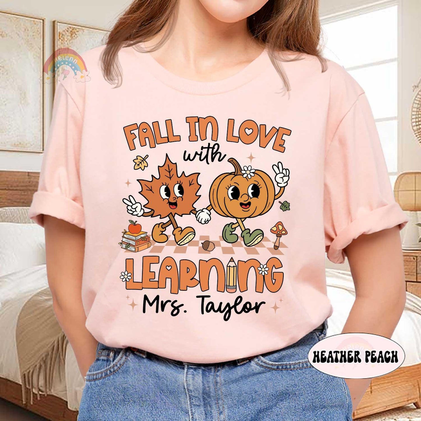 Custom Teacher Shirt Fall In Love With Learning, Teacher Pumpkin Fall Shirt Halloween Spooky, Teacher Thanksgiving Sweatshirt, Teacher Gifts