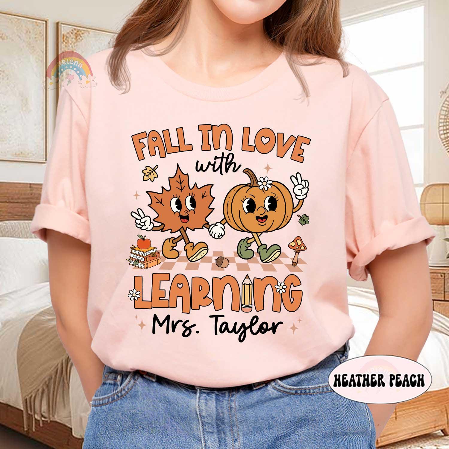 Custom Teacher Shirt Fall In Love With Learning, Teacher Pumpkin Fall Shirt Halloween Spooky, Teacher Thanksgiving Sweatshirt, Teacher Gifts
