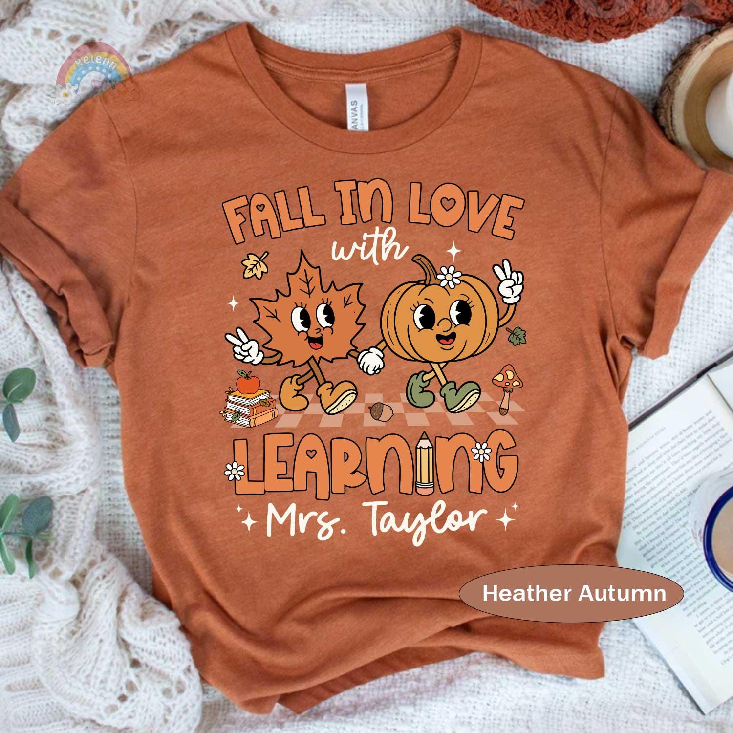 Custom Teacher Shirt Fall In Love With Learning, Teacher Pumpkin Fall Shirt Halloween Spooky, Teacher Thanksgiving Sweatshirt, Teacher Gifts