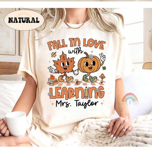 Custom Teacher Shirt Fall In Love With Learning, Teacher Pumpkin Fall Shirt Halloween Spooky, Teacher Thanksgiving Sweatshirt, Teacher Gifts