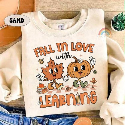 Teacher Shirt, Fall In Love With Learning, Teacher Pumpkin Fall Shirt, Halloween Spooky Shirt, Teacher Thanksgiving Sweatshirt, Teacher Gift