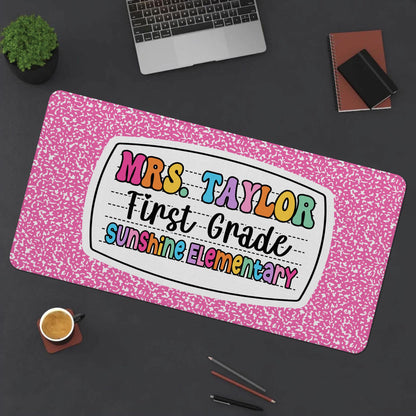 Personalized Teacher Desk Mat, First Grade Desk Mat, Custom Teacher Composition Book Desk Mat With Name, Teacher Gifts, Back To School Gift