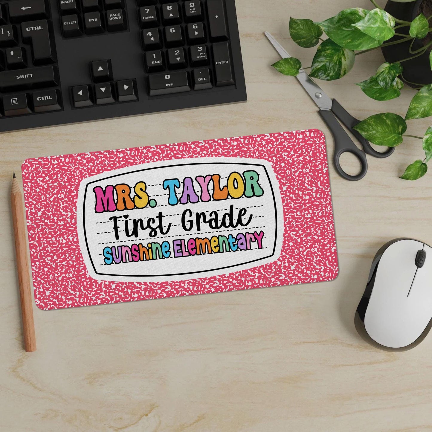 Personalized Teacher Desk Mat, First Grade Desk Mat, Custom Teacher Composition Book Desk Mat With Name, Teacher Gifts, Back To School Gift