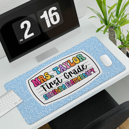 Personalized Teacher Desk Mat, First Grade Desk Mat, Custom Teacher Composition Book Desk Mat With Name, Teacher Gifts, Back To School Gift