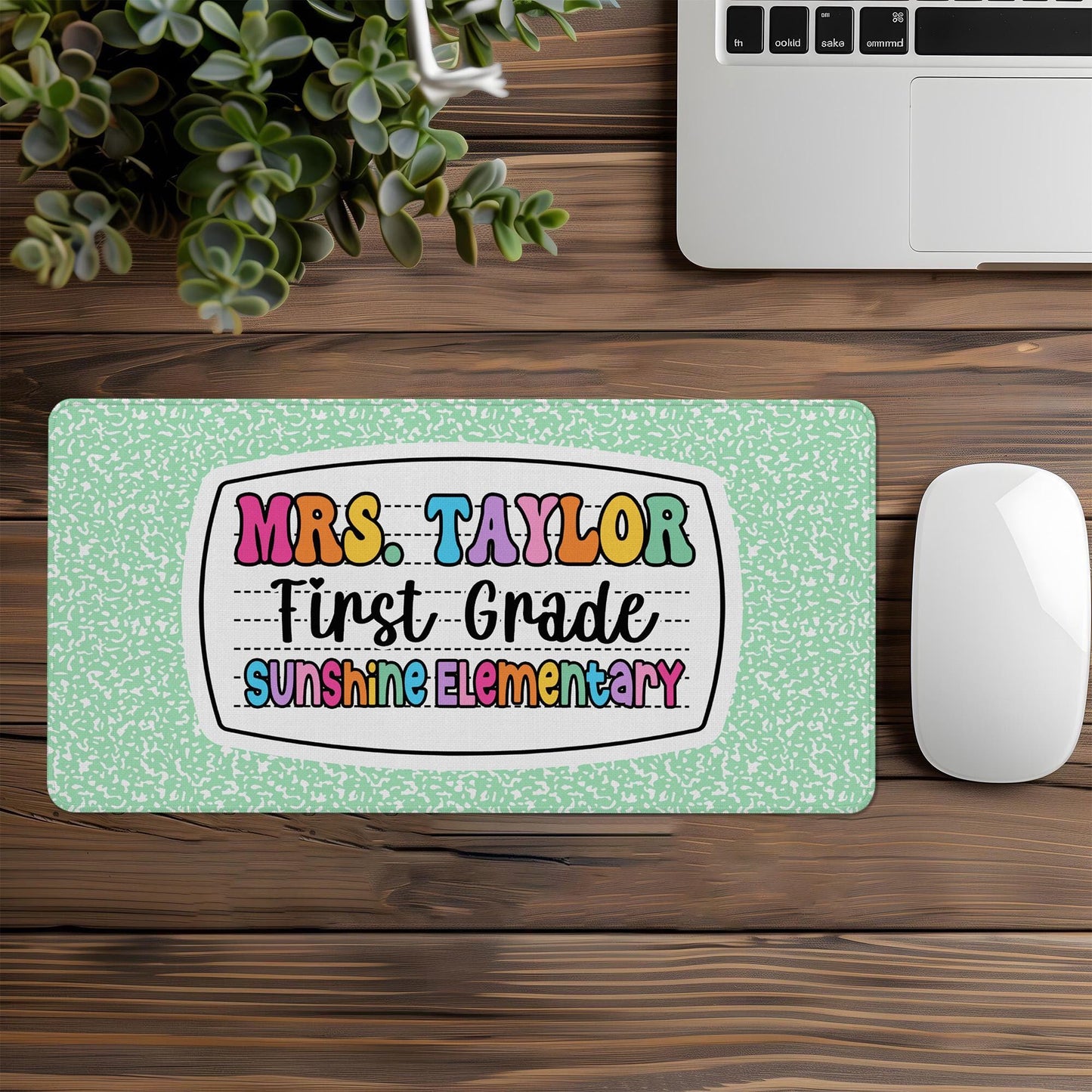 Personalized Teacher Desk Mat, First Grade Desk Mat, Custom Teacher Composition Book Desk Mat With Name, Teacher Gifts, Back To School Gift