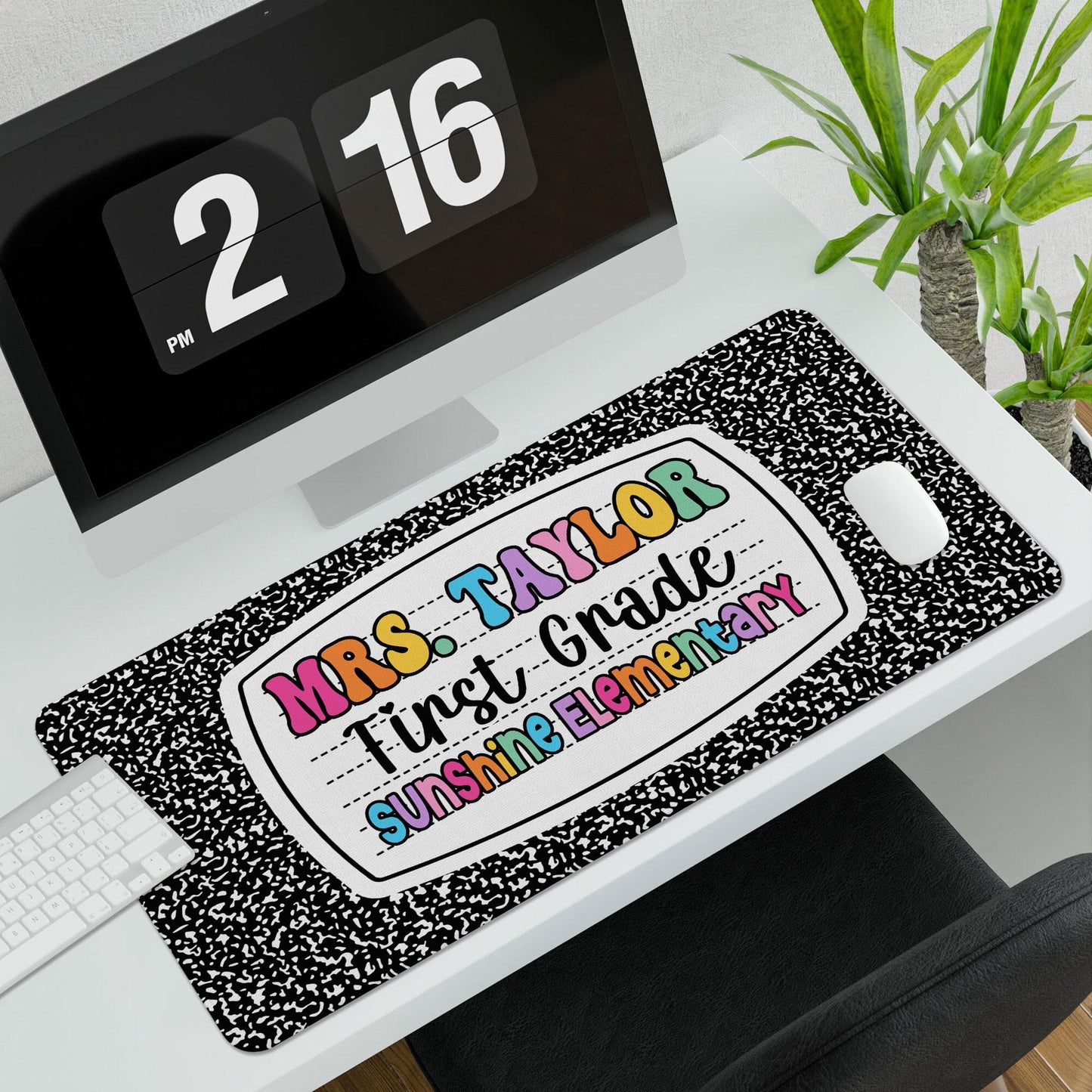 Personalized Teacher Desk Mat, First Grade Desk Mat, Custom Teacher Composition Book Desk Mat With Name, Teacher Gifts, Back To School Gift