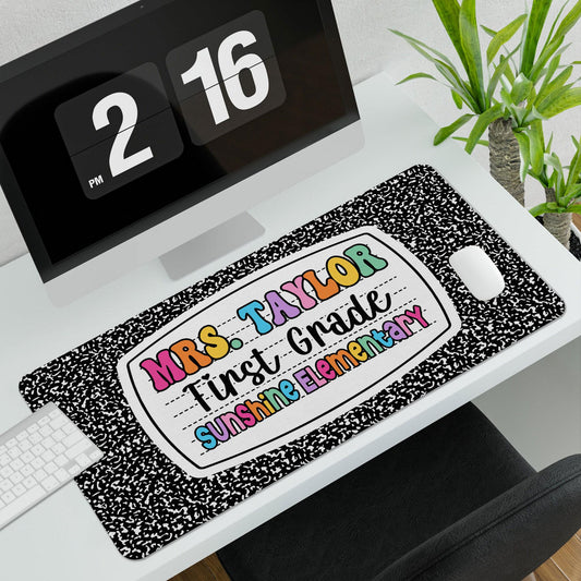 Personalized Teacher Desk Mat, First Grade Desk Mat, Custom Teacher Composition Book Desk Mat With Name, Teacher Gifts, Back To School Gift