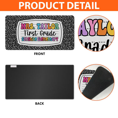 Personalized Teacher Desk Mat, First Grade Desk Mat, Custom Teacher Composition Book Desk Mat With Name, Teacher Gifts, Back To School Gift