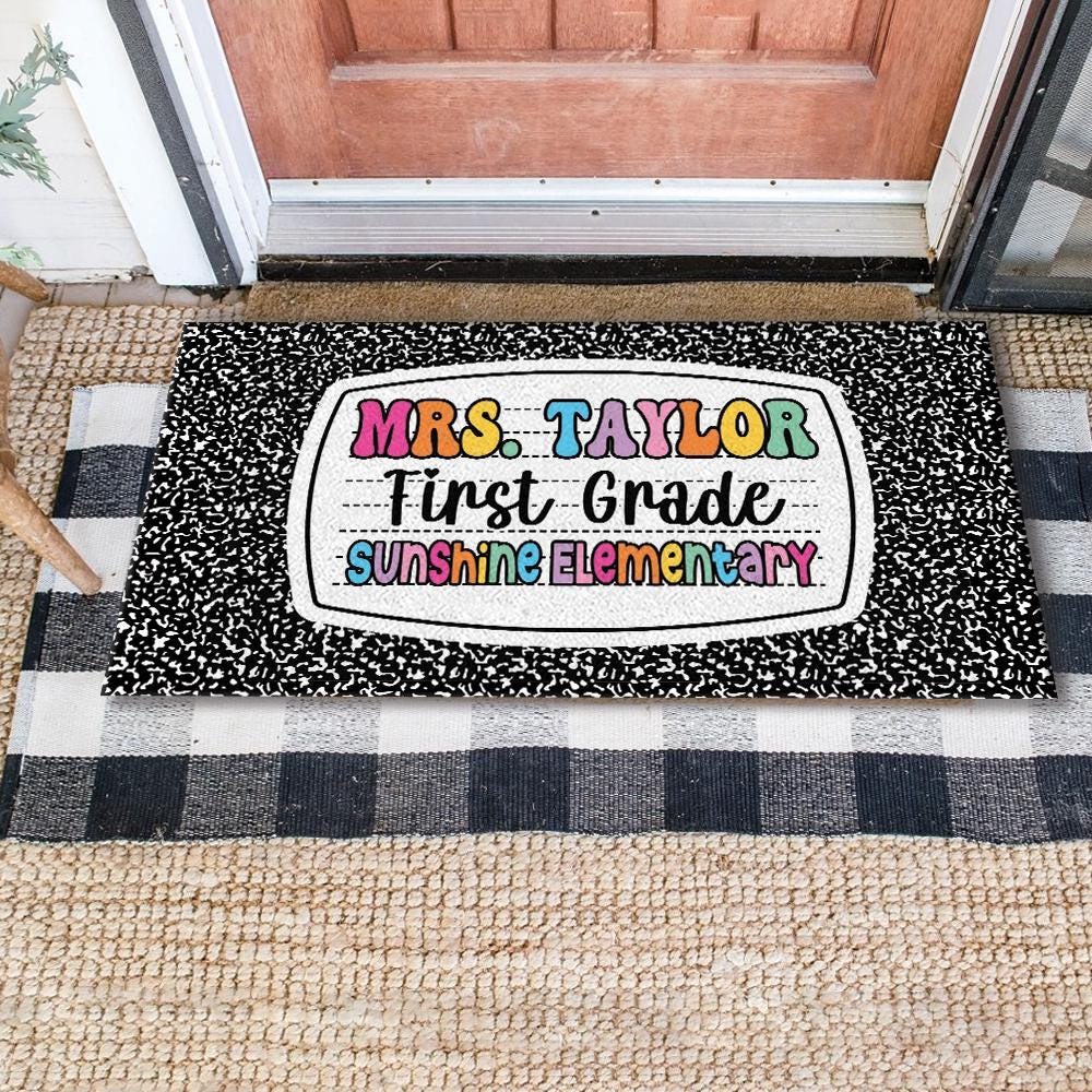 Personalized First Grade Welcome Doormat, Composition Notebook Classroom Office Doormat, Back to School Decor, Teacher Appreciation Gifts