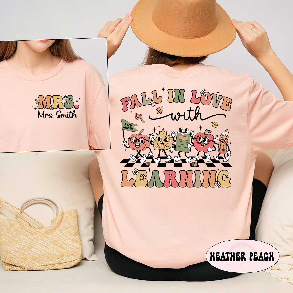 Custom Teacher Shirt, Fall In Love With Learning, Teacher Thanksgiving Shirt, Retro Fall Teacher, Pumpkin Teacher Tee, Kindergarten Teacher