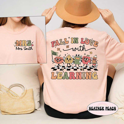 Custom Teacher Shirt, Fall In Love With Learning, Teacher Thanksgiving Shirt, Retro Fall Teacher, Pumpkin Teacher Tee, Kindergarten Teacher