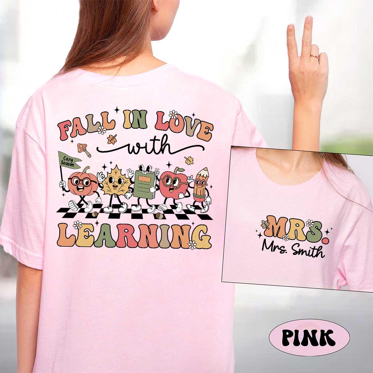 Custom Teacher Shirt, Fall In Love With Learning, Teacher Thanksgiving Shirt, Retro Fall Teacher, Pumpkin Teacher Tee, Kindergarten Teacher