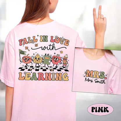 Custom Teacher Shirt, Fall In Love With Learning, Teacher Thanksgiving Shirt, Retro Fall Teacher, Pumpkin Teacher Tee, Kindergarten Teacher