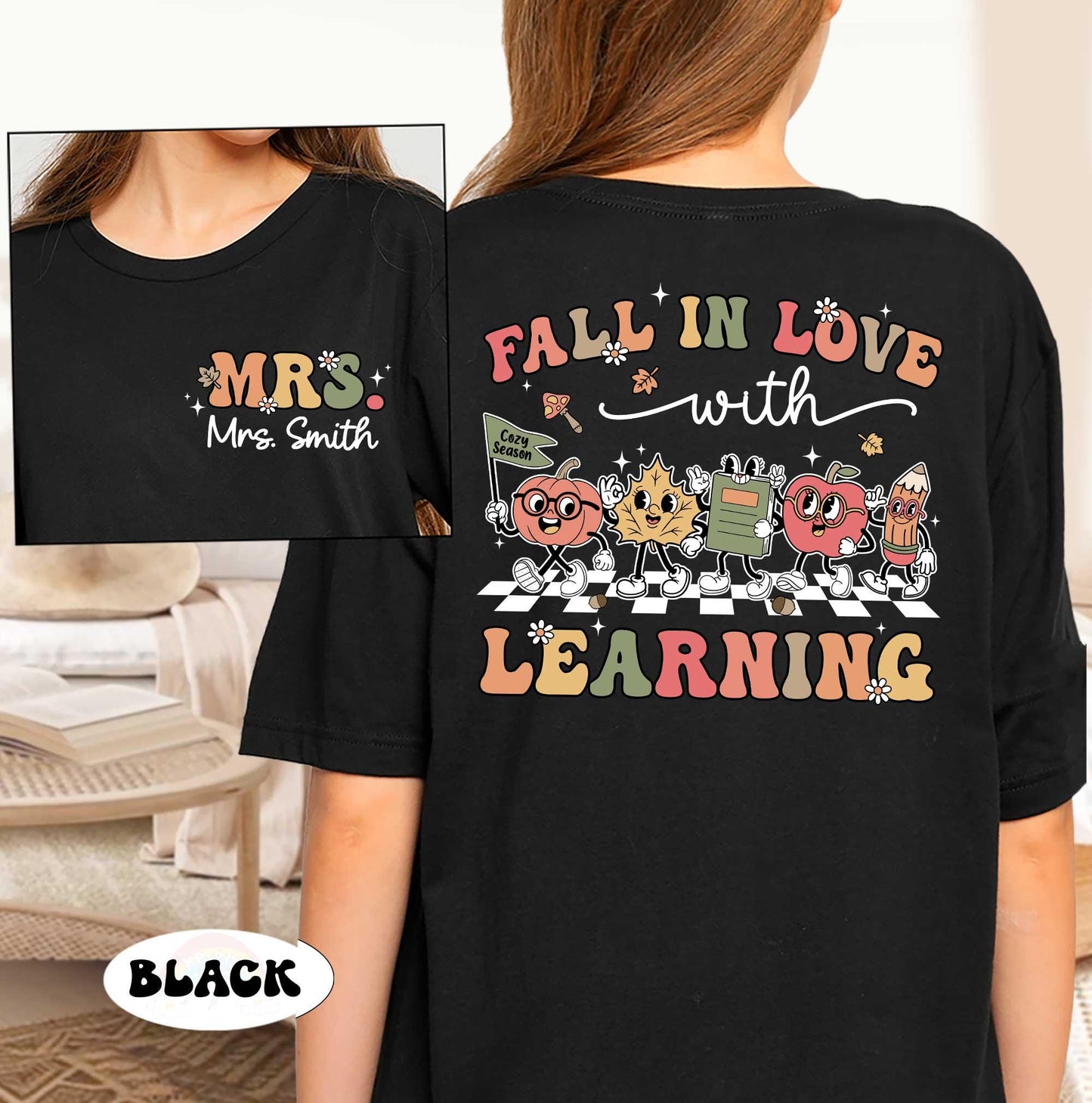 Custom Teacher Shirt, Fall In Love With Learning, Teacher Thanksgiving Shirt, Retro Fall Teacher, Pumpkin Teacher Tee, Kindergarten Teacher