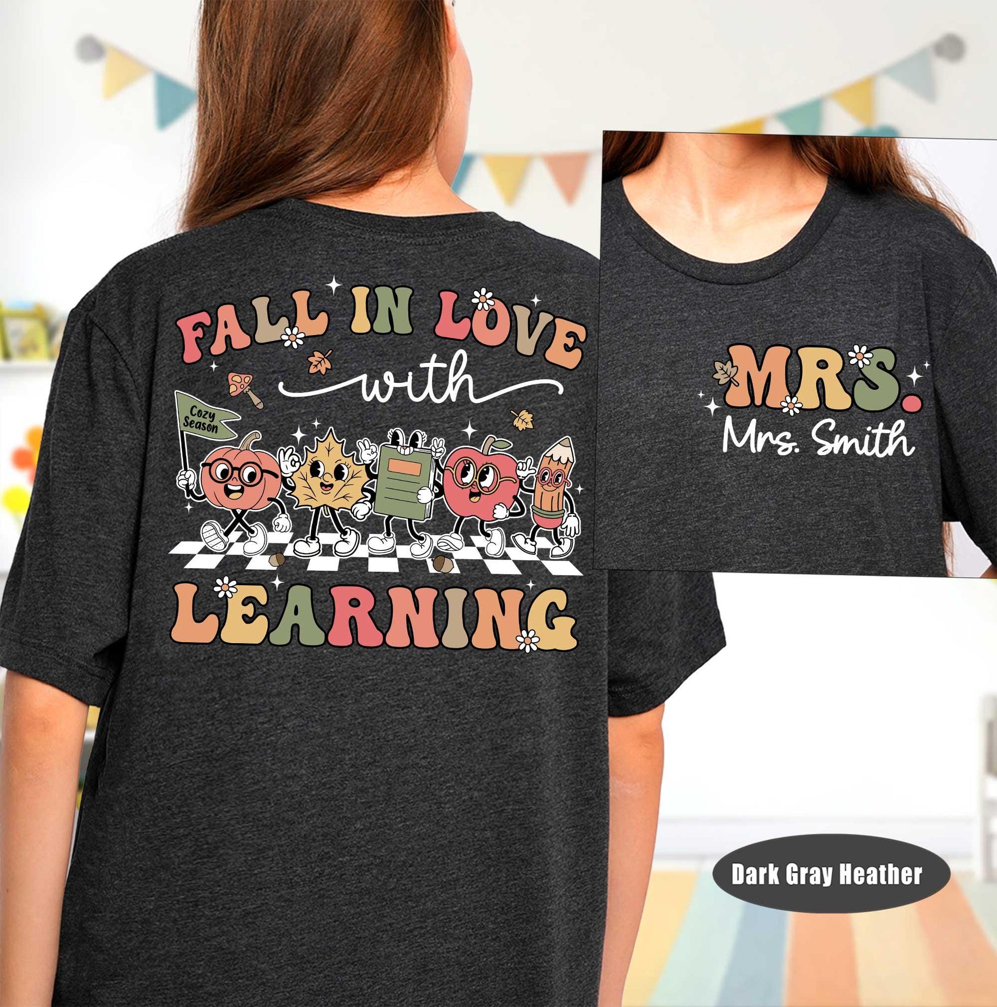 Custom Teacher Shirt, Fall In Love With Learning, Teacher Thanksgiving Shirt, Retro Fall Teacher, Pumpkin Teacher Tee, Kindergarten Teacher