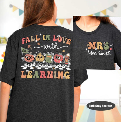 Custom Teacher Shirt, Fall In Love With Learning, Teacher Thanksgiving Shirt, Retro Fall Teacher, Pumpkin Teacher Tee, Kindergarten Teacher