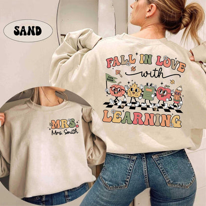 Custom Teacher Shirt, Fall In Love With Learning, Teacher Thanksgiving Shirt, Retro Fall Teacher, Pumpkin Teacher Tee, Kindergarten Teacher