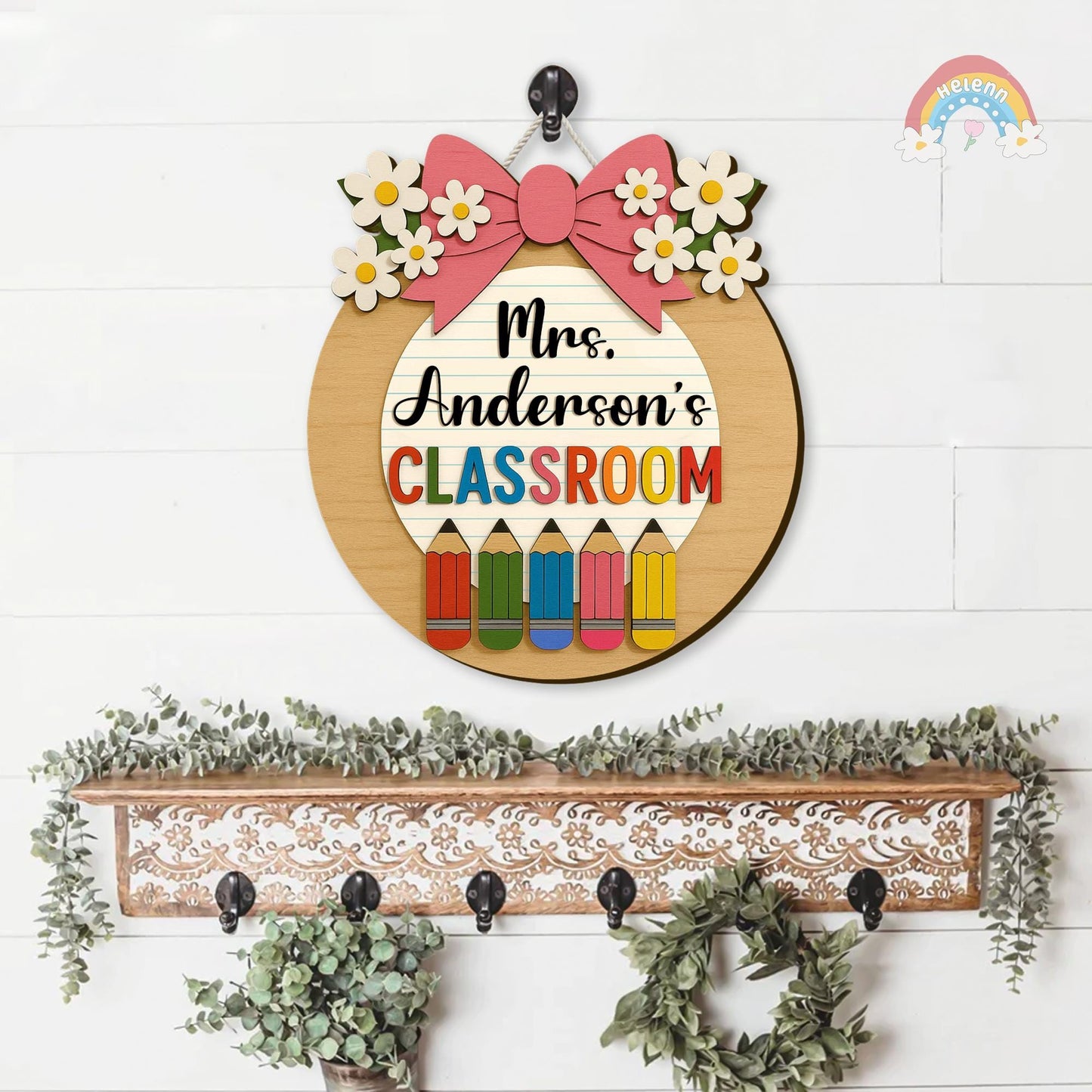 Custom Teacher Door Hanger With Name, Teacher Appreciation Gift, Gift For Teacher, Teacher Name Sign Classroom Decor, Back To School Gift