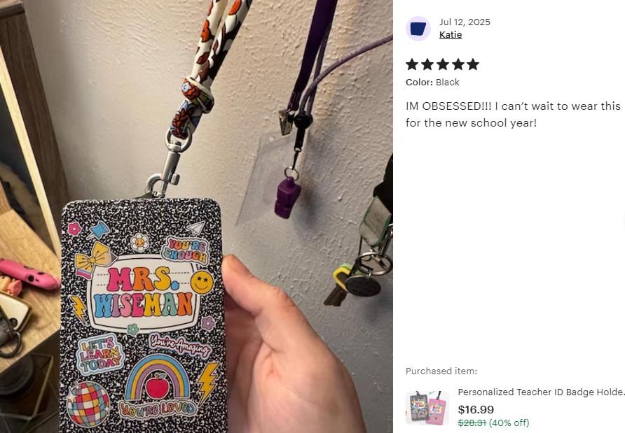 Personalized Teacher ID Badge Holder, Teacher Gift, Teacher Appreciation Gift, Back To School Gift, ID Holder Custom School Supply Theme