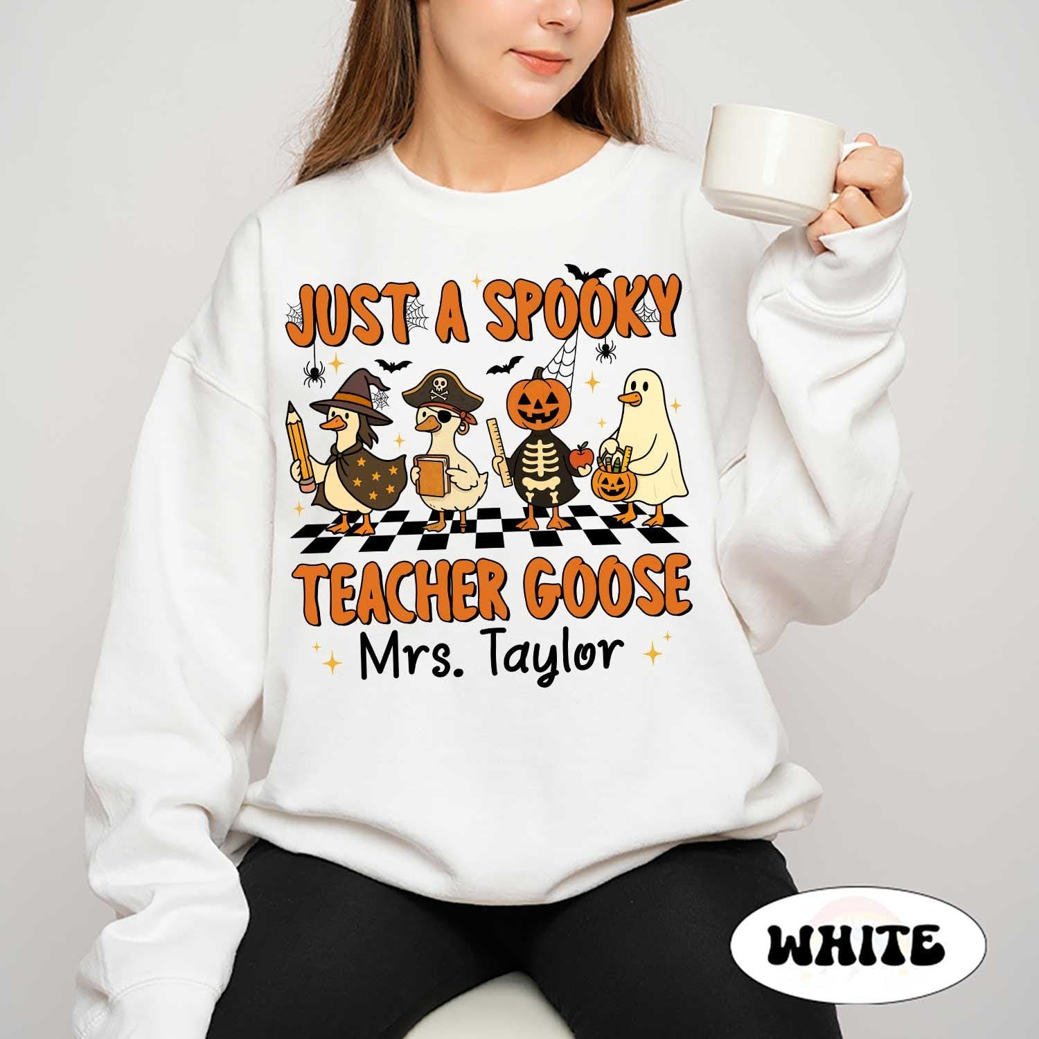 Custom Teacher Halloween Shirt, Spooky Teacher Goose, Trick Or Teach, Spooky Teacher Shirt, Teacher Pumpkin Ghost, Teacher Halloween Gift