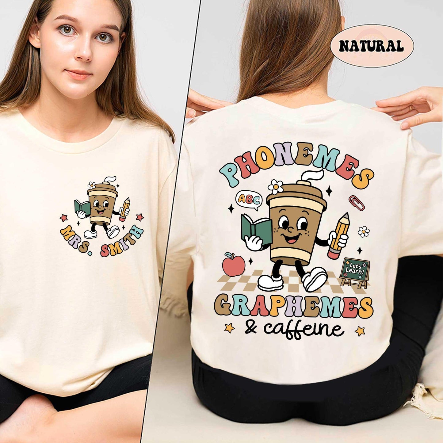 Phonemes Graphemes Caffeine Shirt, Custom Teacher Shirt, Reading Shirt, Coffee Lover Shirt, Back To School Shirt, Teacher Appreciation Gift