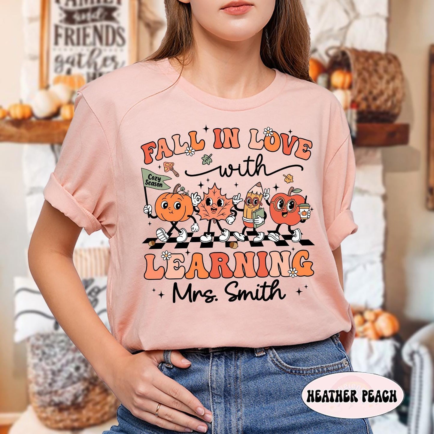 Custom Teacher Shirt Fall In Love With Learning, Retro Fall Teacher Shirt, Teacher Gift, Kindergarten Teacher, Teacher Appreciation Gift