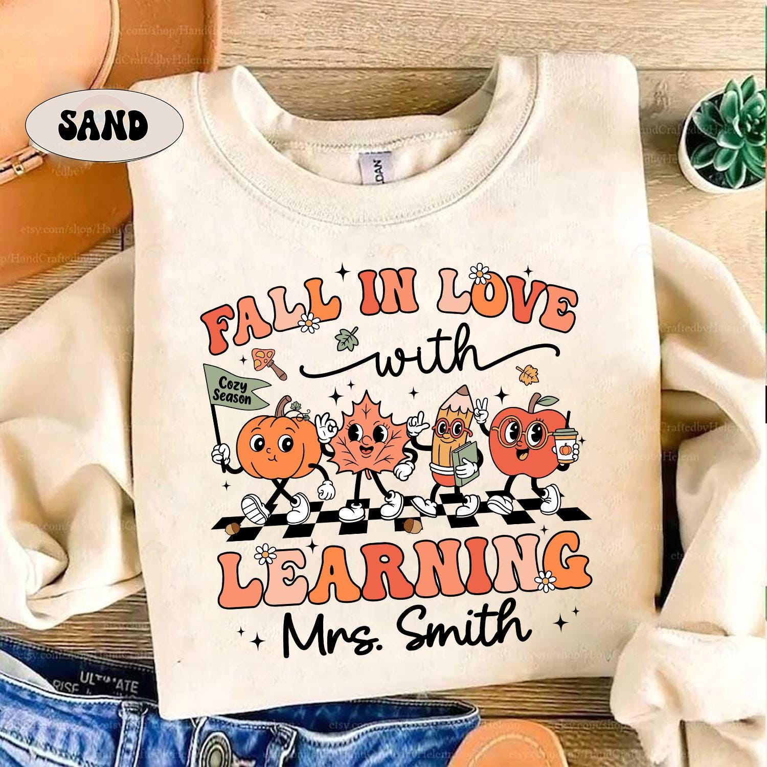 Custom Teacher Shirt Fall In Love With Learning, Retro Fall Teacher Shirt, Teacher Gift, Kindergarten Teacher, Teacher Appreciation Gift