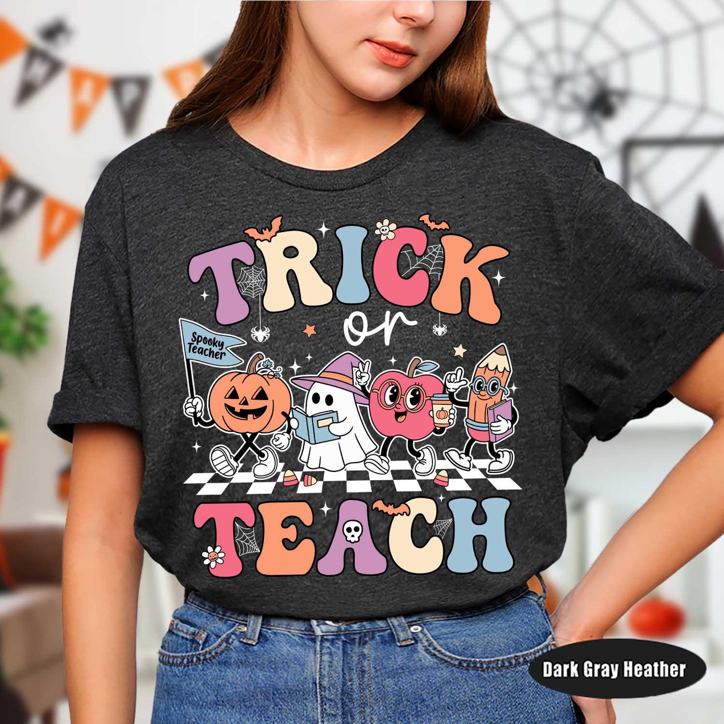 Teacher Halloween Shirt, Trick Or Teach, Spooky Teacher Shirt, Teacher Pumpkin Ghost Sweatshirt, Teacher Halloween Gift, Teacher Ghost Shirt