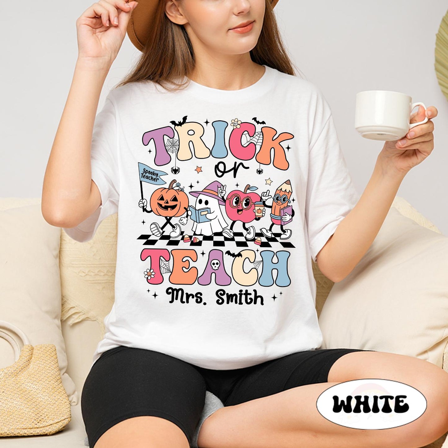 Custom Teacher Halloween Shirt, Trick Or Teach Shirt, Spooky Teacher Shirt, Teacher Pumpkin Shirt, Teacher Halloween Gift, Teacher Ghost Tee