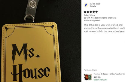 Teacher ID Badge Holder, Teacher Wizard Custom Name Personalized ID Holder, Teacher Gifts, Teacher Appreciation Gift, Back To School Gift