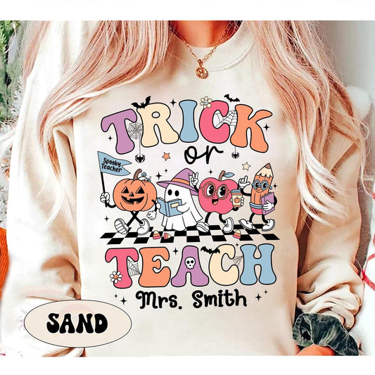 Custom Teacher Halloween Shirt, Trick Or Teach Shirt, Spooky Teacher Shirt, Teacher Pumpkin Shirt, Teacher Halloween Gift, Teacher Ghost Tee