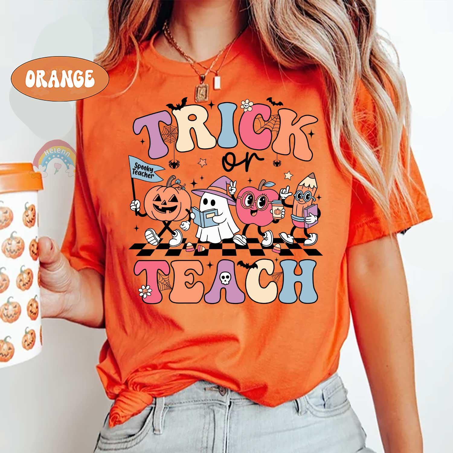 Teacher Halloween Shirt, Trick Or Teach, Spooky Teacher Shirt, Teacher Pumpkin Ghost Sweatshirt, Teacher Halloween Gift, Teacher Ghost Shirt