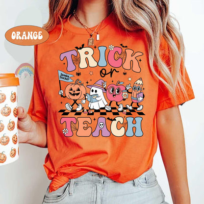 Teacher Halloween Shirt, Trick Or Teach, Spooky Teacher Shirt, Teacher Pumpkin Ghost Sweatshirt, Teacher Halloween Gift, Teacher Ghost Shirt